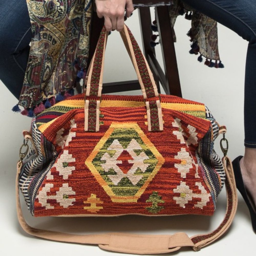 Aztec Tribal Western Large Travel Tote Bag Duffel - Picture 4 of 9